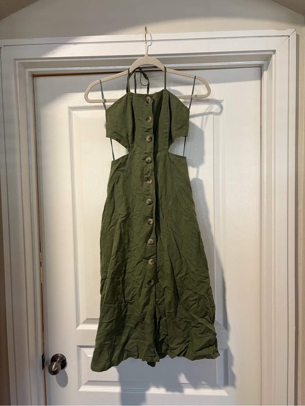 Urban Outfitters Olive Green Button-Front Midi Dress with Cutouts and open back